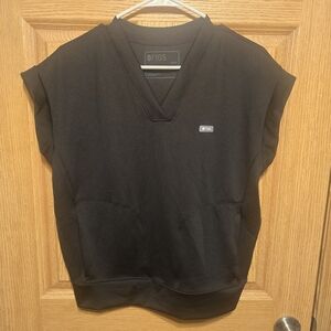 FIGS Raleigh Relaxed V-Neck Cap Sleeve Scrub Top Black Sz Medium